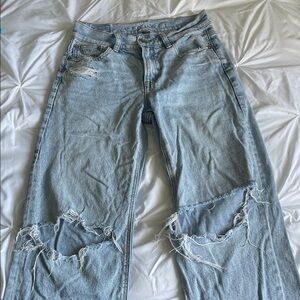 American Eagle Outfitters Washed Light Blue Ripped stovepipe Jeans